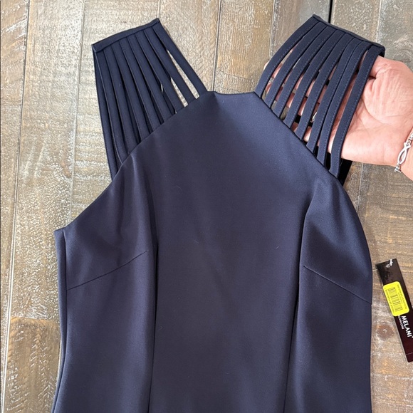 NWT Antonio Melani Navy Blue Caged Neckline Sleeveless Sheath Dress Size 6 - Picture 2 of 10
